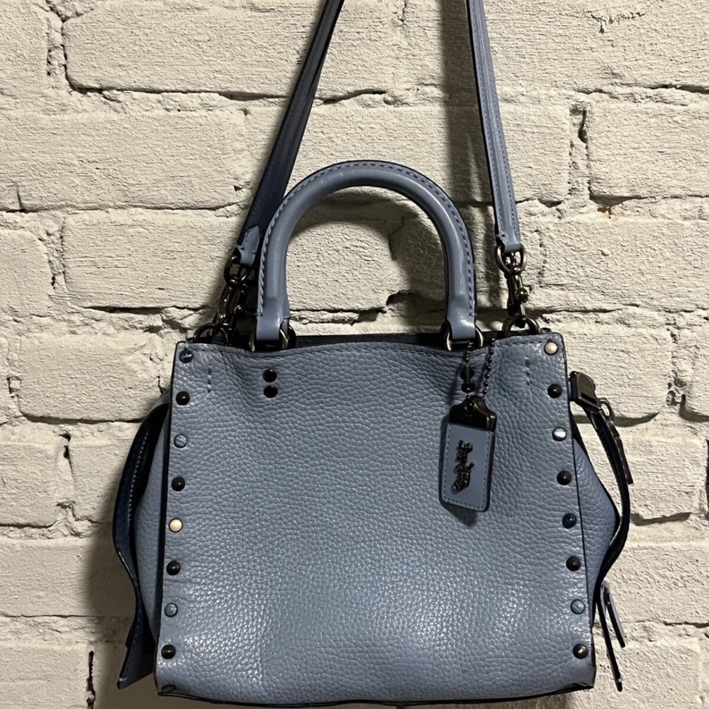 Authentic coach rogue blue leather studded trim bag